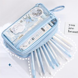 [ASY] Pen Case, Transparent Window, Pen Pouch, Clear, Transparent, Pencil Case, Pen Bag, Large Capacity, Multi-functional, Cosmetic Storage Bag, Tool Pen Case, Small Storage, Stationery Storage,