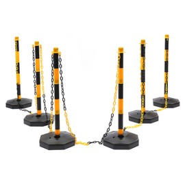 YIYIONCE 6 Pack Safety Bollards Traffic Cones with 5 Chain Plastic Safety Bollard Post with Fillable Base 33.5" Yellow & Black Safety Barrier Post Chain Safety Barriers 10 x S-Hook | US Stock