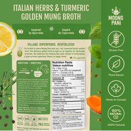 Moong Pani Golden Mung Sipping Broth Powder 3-Pack | Italian Herbs, Garlic & Turmeric | Bouillon Style Vegan Bone Broth Alternative | Nutrient-Dense, Gluten-Free, No Preservatives, Non-GMO - 27 Servings