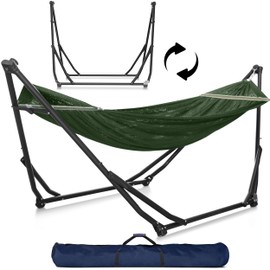 Tranquillo UniGen Hammock/Hammock with Stand for Outside, Double Hammock for 2 Persons Foldable Portable Hammock Stand 600 lbs Capacity/Portable Hammock with Stand Foldable, Moss Green
