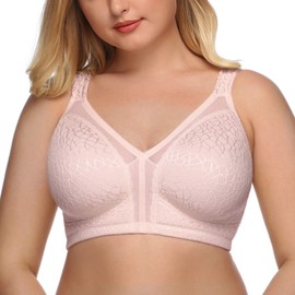 DotVol Women's Full Coverage Minimizer Bra Comfort Wirefree Non Padded Plus Size Everyday Bra(46D,Pink)