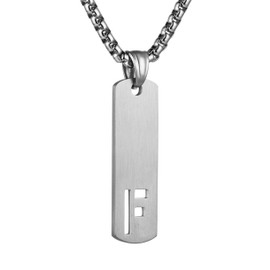 HZMAN Stainless Steel Mini Dog Tag Silver Initial Alphabet 26 Letters Script Name Pendant Chain Necklace from A-Z F - Silver