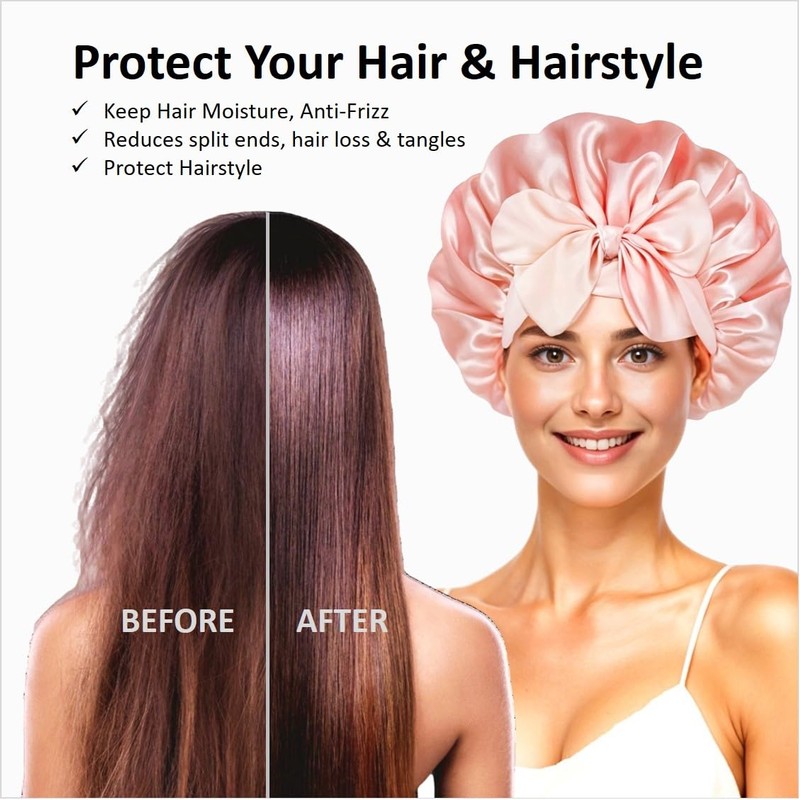 RosyReeds Satin Bonnet for Sleeping Women with Tie Band (Pink)