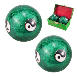Qerutk 1 Pair Soild Marble Baoding Balls, Chinese Tai Chi Hand Massage Balls, Health Meditation Balls with Box, Jade Exercise Qi Gong Handballs, for Blood Circulation Muscle (Dark Green)