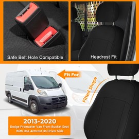 Kistrba Front Bucket Seat Covers Compatible with 2013-2020 Dodge Ram Promaster Van, Armrest on Drivers Only, Breathable Automotive Cover Cushion Accessories, Black