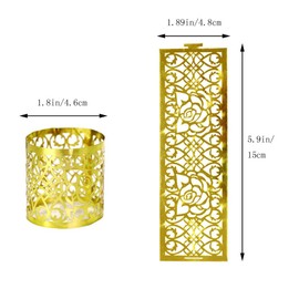 Morbanner Gold Disposable Rose Flower Leaf Paper Napkin Rings，Laser Cut Foil Paper Napkin Holder for Wedding Party Dinner Table Decor,Special Events and Christmas (60 Pcs)