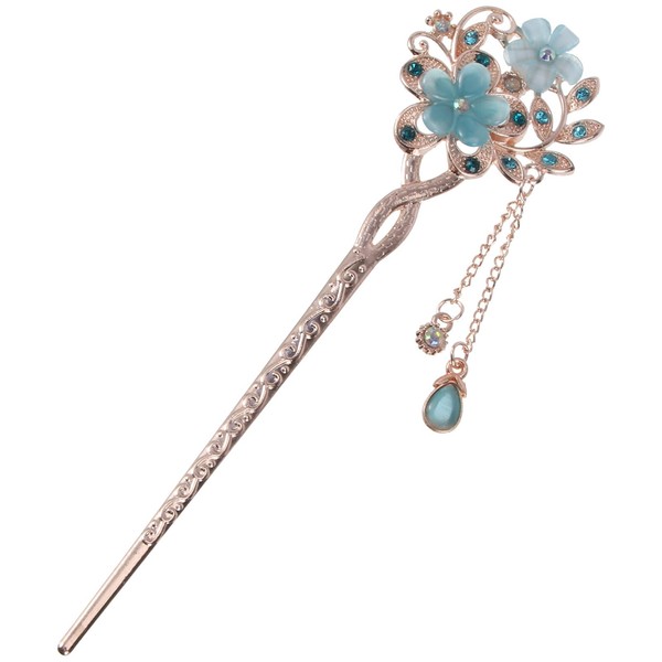 FRCOLOR Vintage Hair Stick Opal Flower Hair Sticks Hair Decor Chinese Hair Pins Old Hair Clip (Blue) 1 Piece (Pack of 1)