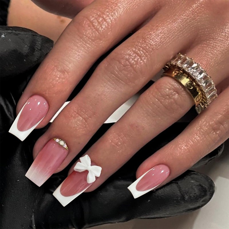 Goiern 24 Pieces French Tip Press On Nails Medium Square