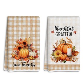 SDFBFVSA 2 Pcs Autumn Pumpkin Maple Leaf Kitchen Towels Quick Dry, Super Absorbent Microfiber Dish Cloths, Autumn Farmhouse Gifts Decor for Kitchens Homes Bathrooms Restaurant Hotel Cafe Dinner Party