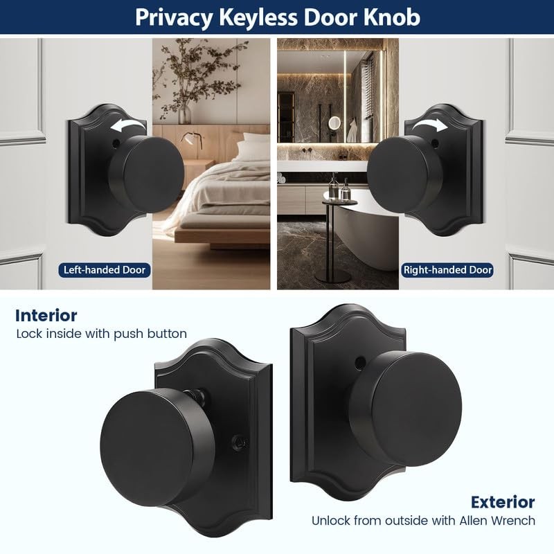 Orger Black Door Knobs Interior, Zinc-Alloy Matte Black Door Knob