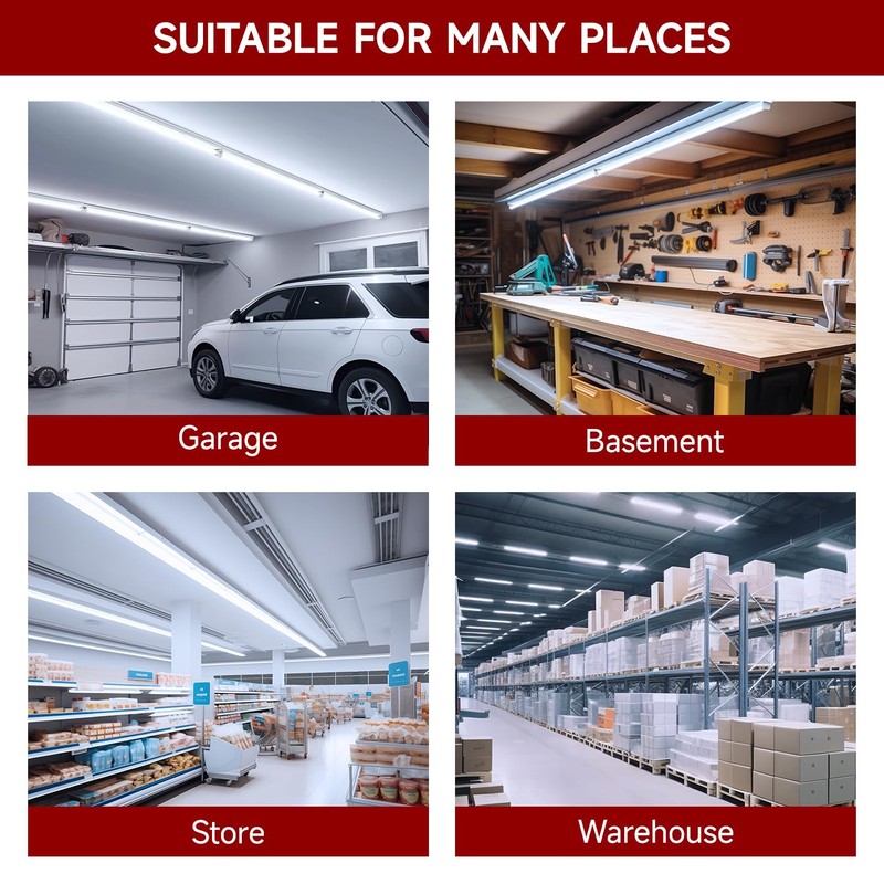 Kihung (8 Pack) LED Shop Light 4ft, 40W 5200LM 6000K