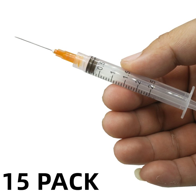 15 Pack 2.5ml 25Ga Plastic Syringe with Measurement for Scientific