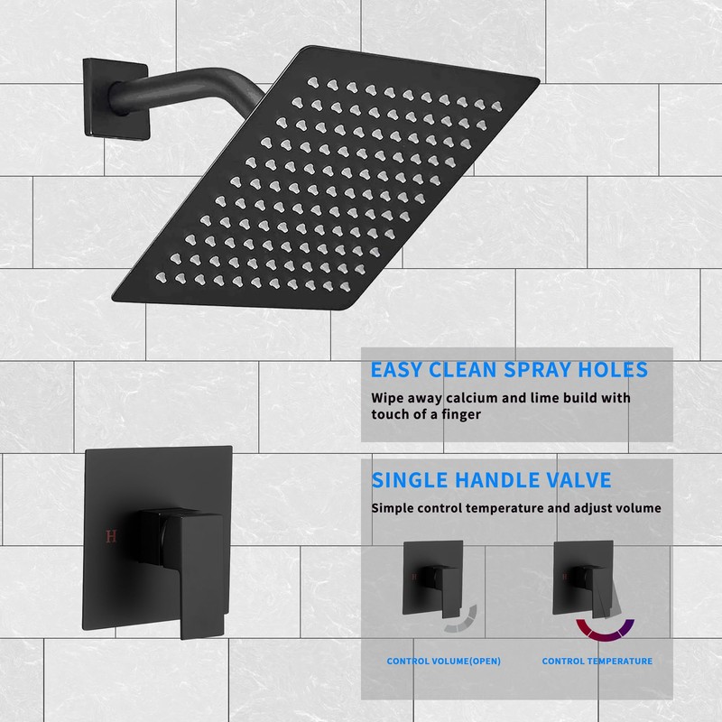 Matte Black Shower Faucet GGStudy Single Function Shower Trim Kit
