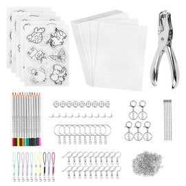 YANGUN Heat Shrink Plastic Sheet Kit, 208 Pieces Shrinky Dink Paper, Shrinky Art, Keychain Making Kit, Colored Pencils Key Rings Hole Punch Jewelry Making DIY Craft Set Accessories