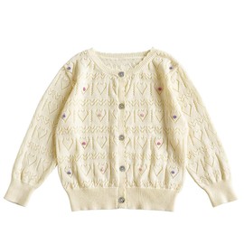 Baby Girls Knitted Cardigan Sweater Crewneck Knit Crochet Button Closure Cardigan Tops Coat Outwear for Toddler, Light Yellow, 24 Months