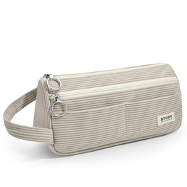 KALIDI Corduroy Fabric Pencil Case Aesthetic Pencil Case Large Pencil Case Girls Boys Teenagers Adults Pencil Case with Carry Handle for School Office, lightgrey, pencil case