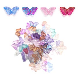 50pcs Transparent Butterfly Shaped Beads, Mixed Color Butterfly Beads, Glass Butterfly Beads, Butterfly Crystal Beads for Jewelry Making DIY Necklace Bracelet Earring Making, 8x15x4.5mm