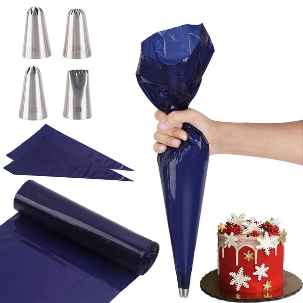 KITCHENITT 21-inch Large Disposable Piping Bags and Nozzles Set|30-Pcs Premium Quality Icing Bags with Extra 4 Nozzles| Tear-Proof & Easy to Use Pipping Bags for DIY Cake Decoration.