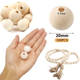 100 Pcs Wooden Beads Natural Round Wood Beads Unfinished Loose Wooden Balls for DIY Craft Making Macrame Beads Handmade Bracelet Jewellery Home Decorations (20mm)