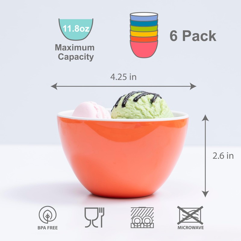 Bzyoo Set of 6 Small ColorPop Melamine Bowls, 4.25" 11.8