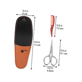 VALICLUD 2Pcs Beard Scissors Set Stainless Trimming Shears with Leather for Grooming Portable and Durable Beard Care Kit for Men Brown Leather