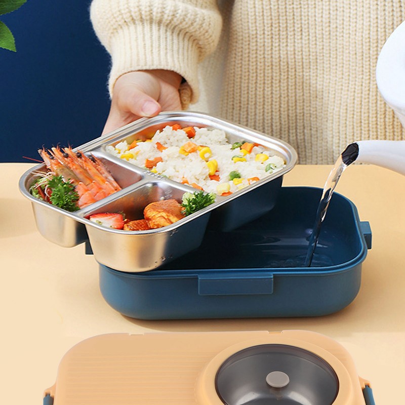 Thermal Lunch Box 1100ml Double Layer 3 Grid Design 304