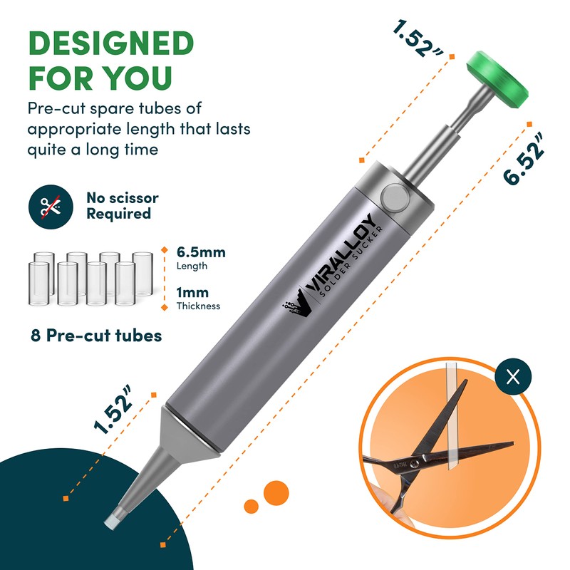 Solder Sucker Tool No Clog Silicone-Tip Manual Desoldering Pump Soldering