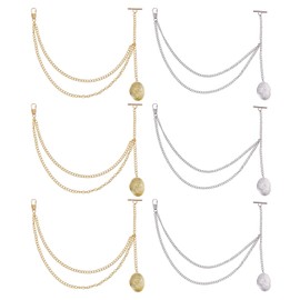 CHGCRAFT 6 Pcs 2 Style Pocket Watch Chain with Locket Pendant Brass Chain for Suit Corsage Pin Jewelry Gifts Clothing Accessories, Platinum and Golden, 13 inch long