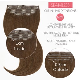 Loxxy Clip in Hair Extensions 20inch Seamless Clip in Hair Extensions Human Hair Natural Silky Straight Hair Invisible Pu Weft Technology Dark Brown #4 Color 7PCS 110gram