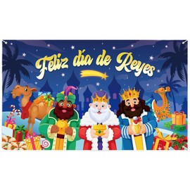 Three Kings Banner, Three Kings Banner for Christmas, Three Kings Decoration, Christmas Banner Decoration for Children's Day, 150 x 100 cm (Blue)