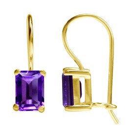 Silvershake 1.9 CTW 7X5mm Genuine Octagon Shape African Purple Amethyst 14K Yellow Gold Plated 925 Sterling Silver Hook Closure Earrings February Gemstone Birthstone Jewelry for Women, Small, Sterling