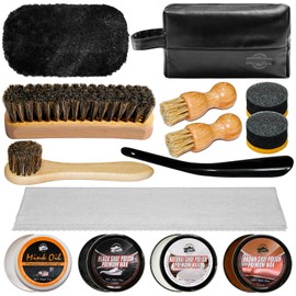 Leather Shoe Shine Kit for men-16 PCS Shoe Polish Kit Black Brown Neutral Shoe Wax,Mink Oil and Buffing Cloth for Leather Boots Care