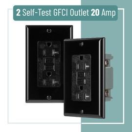 Bates- Self-Test GFCI Outlet 20 Amp, 2 Pack, 20 Amp GFCI Outlet Black with LED Indicator and Wall Plate, UV-Resistant, UL Listed