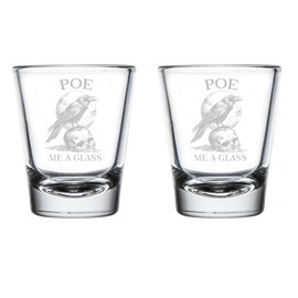 Set of 2 Shot Glasses 1.75oz Shot Glass Gift Poe Me A Glass Edgar Allan Poe Crow Raven Reading Book Lover