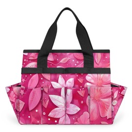 Rose Red flower Gardening Tool Bag,Heavy Duty Garden Tote Bag,Portable Oxford Gardening Storage Basket Organizer Handbag with Pockets Handle,Hand Tools Gifts for Outdoor Garden Lawn