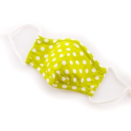 Children Small Fitted Printed Cotton Cloth Face Mask w/Filter Pocket - Cute Reusable Fabric Comfortable Face Mask - 3 Layer - Washable w/Adjustable Ear Loops - Apple Green Polka Dots