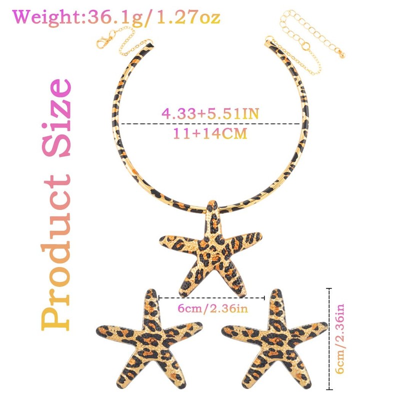 Dmaiy Leopard Print Starfish Necklace Earring Set Gold Statement Choker