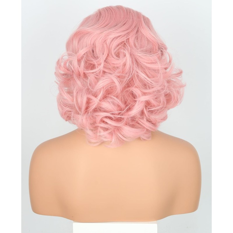Lucoacos 50s Wig for Pink Ladies Vintage Honeycomb Shaped Bob