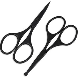 ESSBES Facial Hair Small Grooming Scissors Set for Men Women Eyebrow Nose Hair Mustache Beard Eyelashes Trimming Kit Curved and Rounded Safety Tip 2PCS