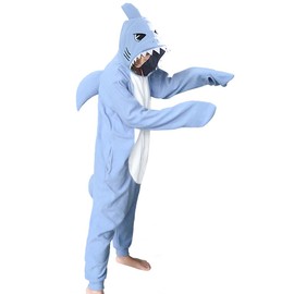 WOTOGOLD Animal Cosplay Costume New Shark Unisex Adult Pajamas Sky Blue, Medium