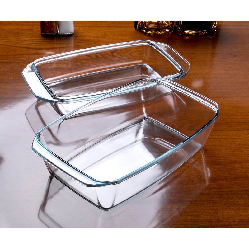 Rectangular Tempered Glass Casserole Dish with Glass Cover - Oven,