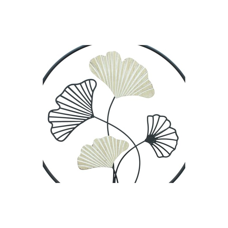 FRANK FLECHTWAREN Wall Decoration Ginkgo Metal Matt Black Wood Whitewashed