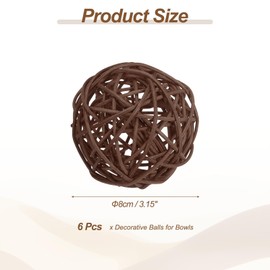 PATIKIL 3 Inch Wicker Rattan Balls, 6 Pcs Decorative Balls for Centerpiece Bowls Wedding Party Home Decor DIY Craft, Deep Brown