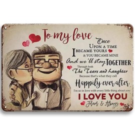 To My Love Vintage Metal Tin Sign, 18x12In Romantic Husband and Wife Wall Art Husband & Wife Funny Vintage Metal Sign Retro Home Decor for Anniversary, Wedding, Valentine's Day Gifts for Him and Her