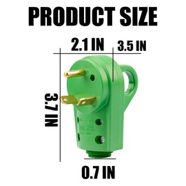 Mandark 30Amp RV Plug, Heavy Duty NEMA TT-30P Replacement Male Plug Adaptor, 125V Camper Electrical Power Connector with Ergonomic Grip Handle, Compatible with Caravans, Trailers（Male/Green）