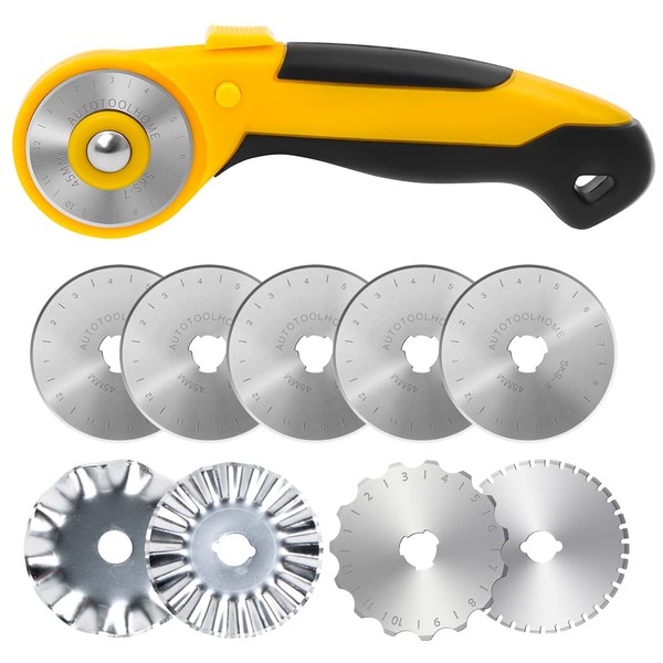 AUTOTOOLHOME 45mm Rotary Cutter with 9pcs Extra Blades Automatic