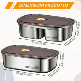 AXVRAV Confezione da 2 contenitori per il pranzo in acciaio inox 304, per bambini e adulti, 1,3 l + 1,7 l, con scomparti, a prova di perdite, portatili, per microonde e lavastoviglie, ideali per