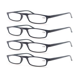 MODFANS Reading Glasses Black +1.5-4 Pairs Fashion Readers Narrow Frame Spring Hinge for Men Women