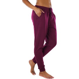 ToBeInStyle Women's Solid Print French Terry Jogger Pants - Burgundy - Medium