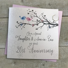 White cotton cards Daughter & Son-in-Law 20th Wedding Anniversary Card Twentieth China Birds and Tree branch